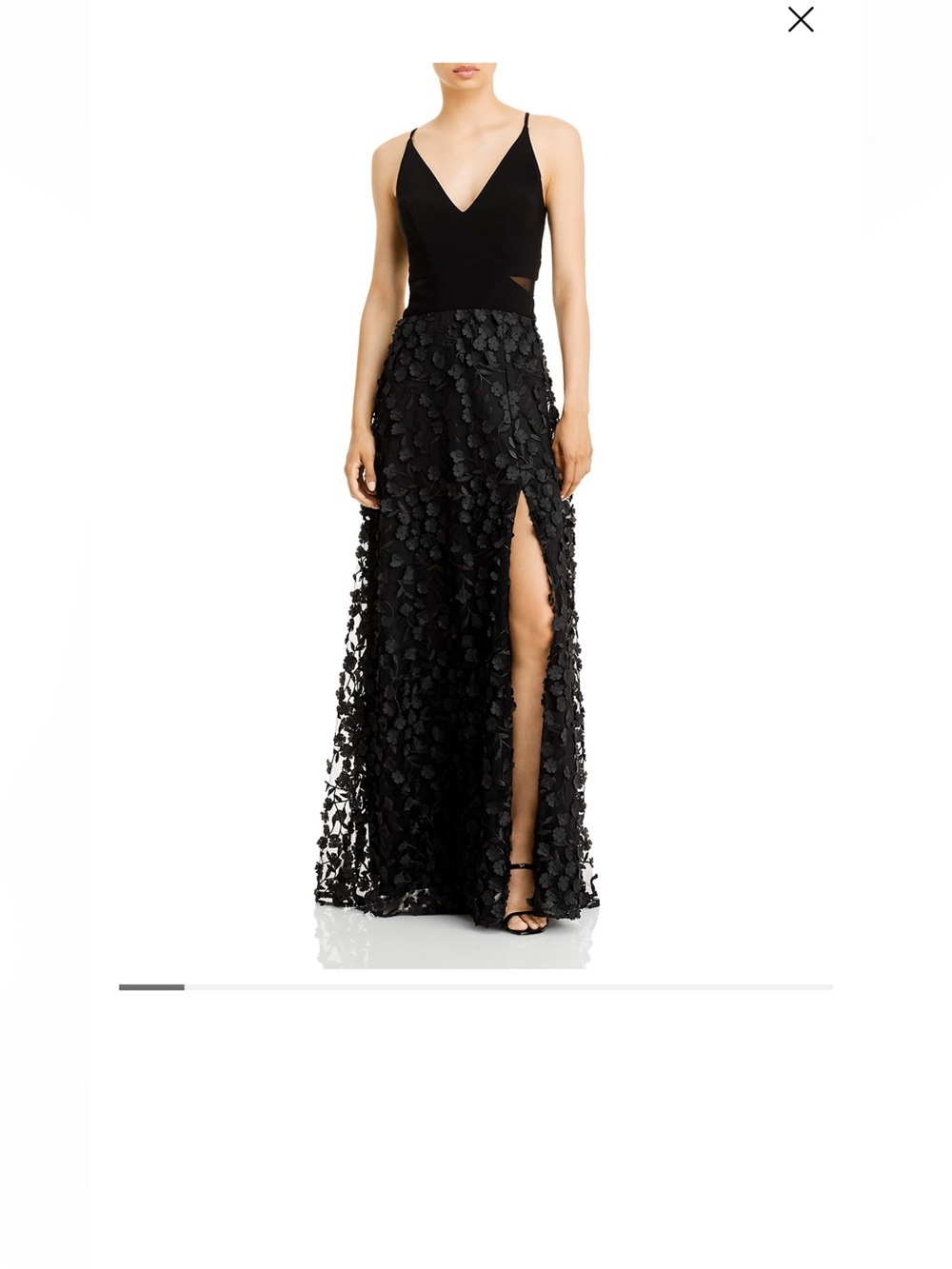 Aqua Black Floral Appliqué Maxi Dress